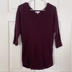 (S) NYNY 3/4 Sleeve V-neck Sweater New Maroon